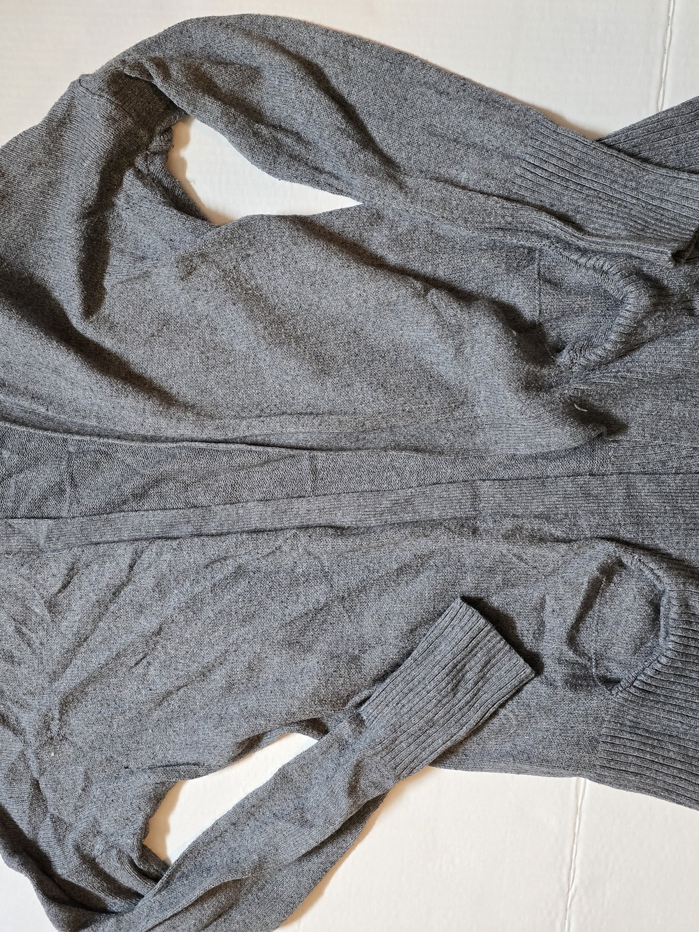 LOFT Gray Open-Front Ribbed Hem Cardigan